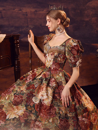 コーヒー ブラウン レトロ衣装ポリエステル ドレス女性のユーロ スタイル マリー ・ アントワネット衣装仮面舞踏会ボール ガウン