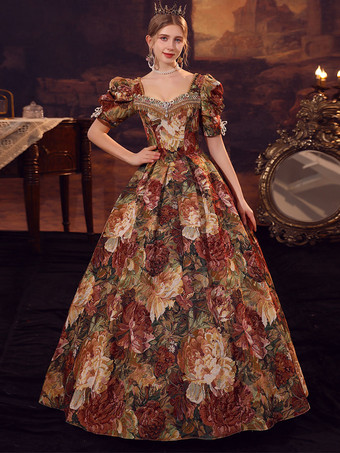 コーヒー ブラウン レトロ衣装ポリエステル ドレス女性のユーロ スタイル マリー ・ アントワネット衣装仮面舞踏会ボール ガウン