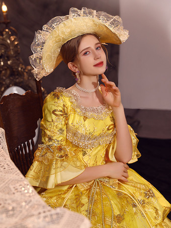 ゴールド レトロ コスチューム ポリエステル ドレス マリー アントワネット コスチューム 女性用 ゴシック マスカレード ボール ガウン