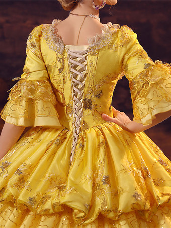 ゴールド レトロ コスチューム ポリエステル ドレス マリー アントワネット コスチューム 女性用 ゴシック マスカレード ボール ガウン