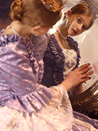 パープル レトロ コスチューム ポリエステル ドレス 女性用 レトロ マリー アントワネット コスチューム 18世紀 コスチューム