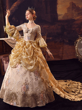 Golden Retro Costumes Polyester Dress Marie Antoinette Costume Women's Euro-Style Vintage Clothing
