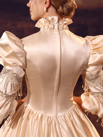 シャンパン レトロ衣装ポリエステル ドレス女性のユーロ スタイル マリー ・ アントワネット衣装パーティー ウエディング ドレス