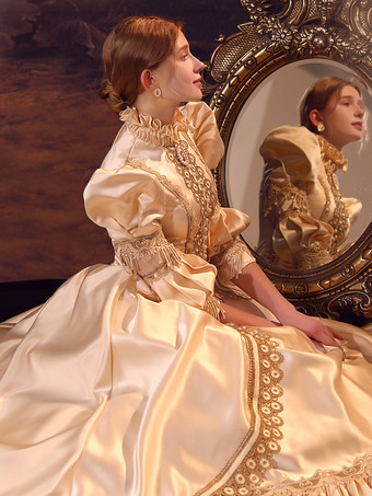 シャンパン レトロ衣装ポリエステル ドレス女性のユーロ スタイル マリー ・ アントワネット衣装パーティー ウエディング ドレス