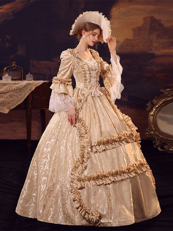 シャンパン ビクトリア朝 ロココ ポリエステル ドレス マリー アントワネット 長袖ドレス