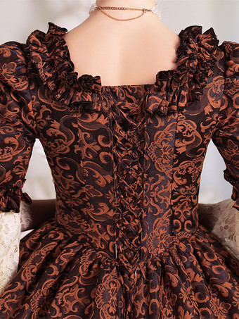 コーヒー ブラウン レトロ衣装ポリエステル ドレス女性のロイヤル マリー ・ アントワ ネット衣装マスカレード ボール ガウン