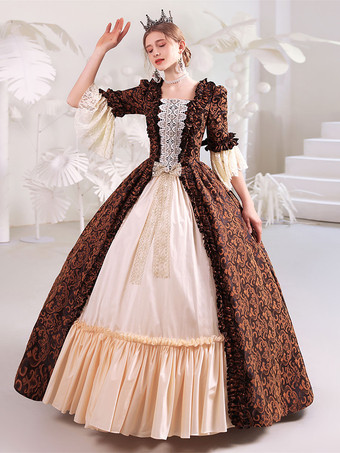 Coffee Brown Retro Costumes Polyester Dress Women's Royal Marie Antoinette Costume Masquerade Ball Gown