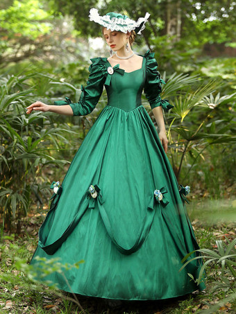グリーン レトロ コスチューム ポリエステル ドレス 女性用 ユーロ スタイル マリー アントワネット コスチューム 18世紀のコスチューム