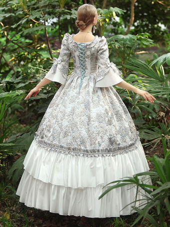 ホワイト レトロ コスチューム レディース フリル ポリエステル ドレス マリー アントワネット コスチューム ロイヤル パーティー ウエディング ドレス