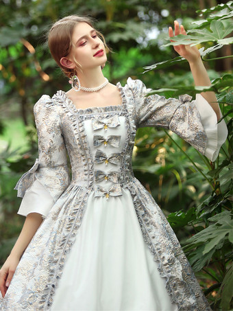 ホワイト レトロ コスチューム レディース フリル ポリエステル ドレス マリー アントワネット コスチューム ロイヤル パーティー ウエディング ドレス