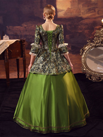 ハンターグリーンレトロコスチュームポリエステルドレス女性のユーロスタイルのマリー・アントワネットコスチュームマスカレードボールガウン