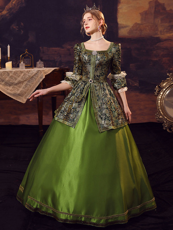 Hunter Green Retro Costumes Polyester Dress Women's Euro-Style Marie Antoinette Costume Masquerade Ball Gown