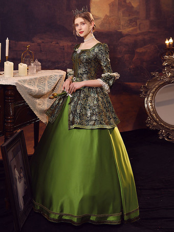 ハンターグリーンレトロコスチュームポリエステルドレス女性のユーロスタイルのマリー・アントワネットコスチュームマスカレードボールガウン