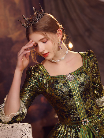 ハンターグリーンレトロコスチュームポリエステルドレス女性のユーロスタイルのマリー・アントワネットコスチュームマスカレードボールガウン