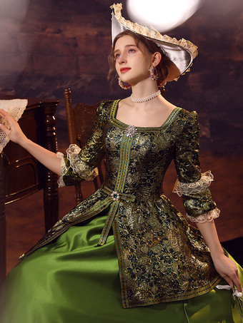 ハンターグリーンレトロコスチュームポリエステルドレス女性のユーロスタイルのマリー・アントワネットコスチュームマスカレードボールガウン