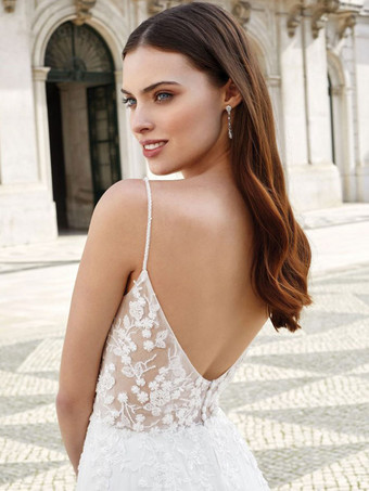 Schlichtes Brautkleid lang Polyester A-Linie- elfenbeinfarbe Standesamtkleid