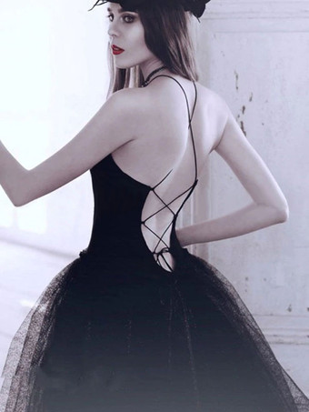 ゴシックウェディングドレスAラインノースリーブトレーンブライダルドレス無料カスタマイズ