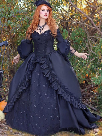 Black Gothic Wedding Dresses A-Line 3/4 Length Sleeves Lace Bridal Gown With Train Free Customization