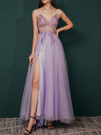 Prom Dress 2024 A-Line V-Neck With Train Sleeveless Zipper Beaded Formal Party Dresses Free Customization