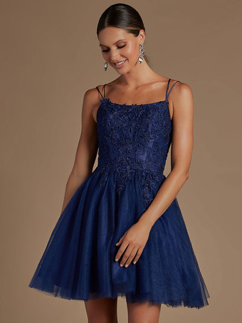 ダークネイビーラベンダーホームカミングドレスショート A ラインジュエルネックレースタイトホームカミング衣装無料カスタマイズ