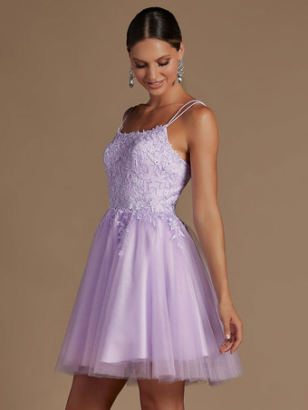 ラベンダーラベンダーホームカミングドレスショート A ラインジュエルネックレースタイトホームカミング衣装無料カスタマイズ
