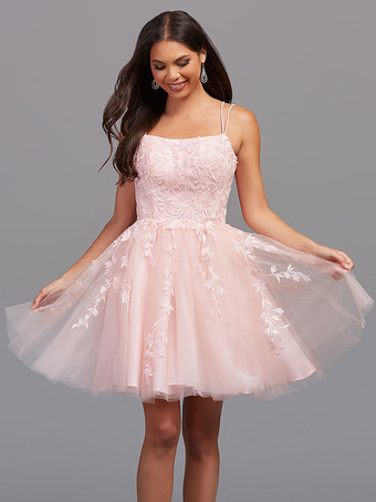 ピンクホームカミングドレスショート A ラインジュエルネックレースタイトホームカミング衣装無料カスタマイズ