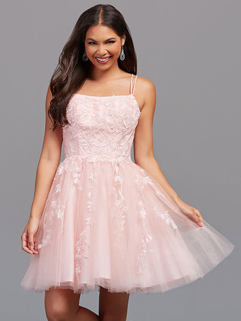 ピンクホームカミングドレスショート A ラインジュエルネックレースタイトホームカミング衣装無料カスタマイズ