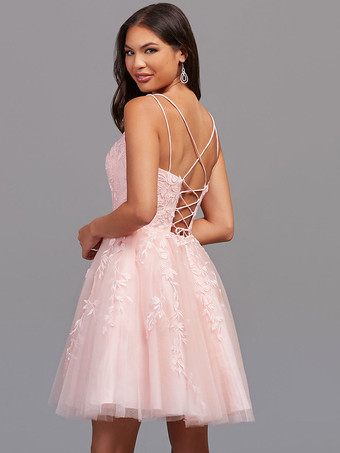 ピンクホームカミングドレスショート A ラインジュエルネックレースタイトホームカミング衣装無料カスタマイズ