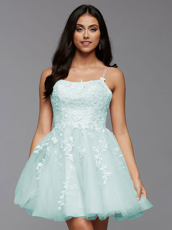ミントグリーンピンクホームカミングドレスショート A ラインジュエルネックレースタイトホームカミング衣装無料カスタマイズ