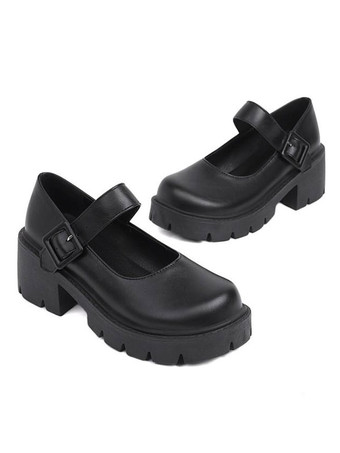 アカデミックロリータフットウェアブルゴーニュPUレザーチャンキーヒールロリータパンプス