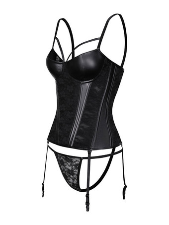 女性のための黒いUネックのセクシーなフックとアイボタンのコルセット