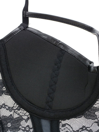 女性のための黒いUネックのセクシーなフックとアイボタンのコルセット