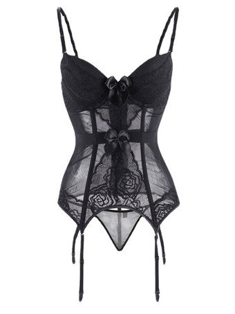 ブラック 印刷されたフックとアイのセクシーな赤いレースの女性のビスチェ