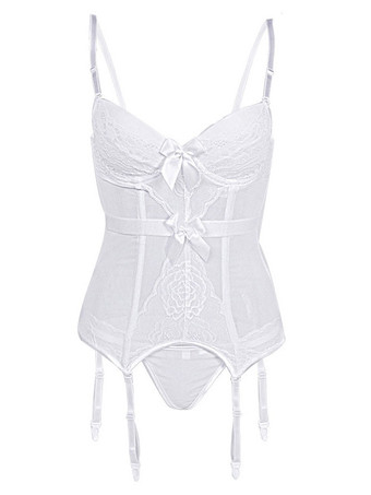 ホワイト 印刷されたフックとアイのセクシーな赤いレースの女性のビスチェ