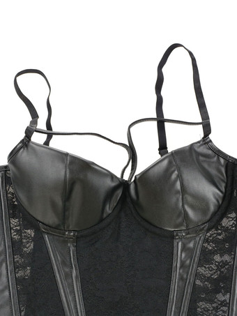 女性のための黒いUネックのセクシーなフックとアイボタンのコルセット