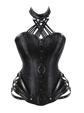 Black Burgundy V-Neck Sexy Lace-up Chains Printed Woman's Bustier For Women