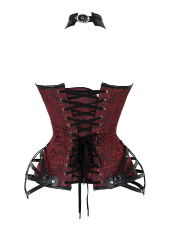 Burgundy V-Neck Sexy Lace-up Chains Printed Woman's Bustier For Women