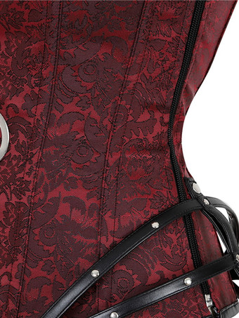 Burgundy V-Neck Sexy Lace-up Chains Printed Woman's Bustier For Women