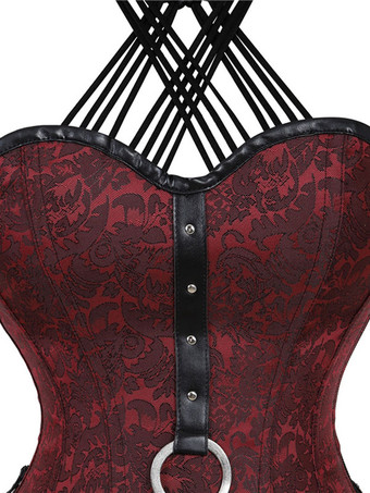 Burgundy V-Neck Sexy Lace-up Chains Printed Woman's Bustier For Women