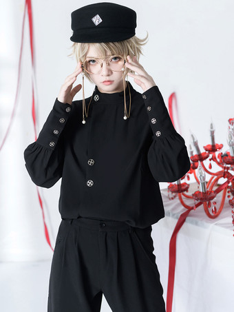 Gothic Lolita Blouses Ouji Style Long Sleeves Lolita Top Blouse Black Lolita Shirt