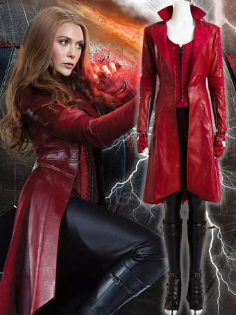 Film Marvel Comics Captain America 3: Civil War Scarlet Witch Rot Wildleder/PU Leder Trenchcoat Cosplay Kostüm