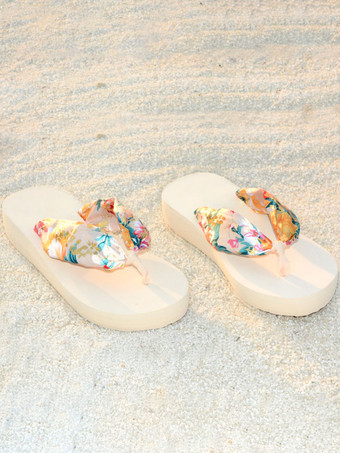 女性用スライドサンダルボヘミアンPVCアッパーオープントゥウェッジヒールスリッパ