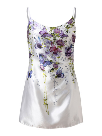 サマードレス ストラップネック 花柄 ホワイト ショートビーチドレス