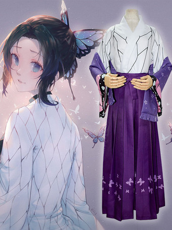 Demon Slayer: Kimetsu No Yaiba Kochou Shinobu Purple Floral Printed Kimono Anime Cosplay Costumes Suits Unisex