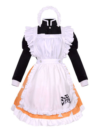 Demon Slayer: Kimetsu no Yaiba Agatsuma Zenitsu Orange Ruffles Maid Dress Cosplay Traje