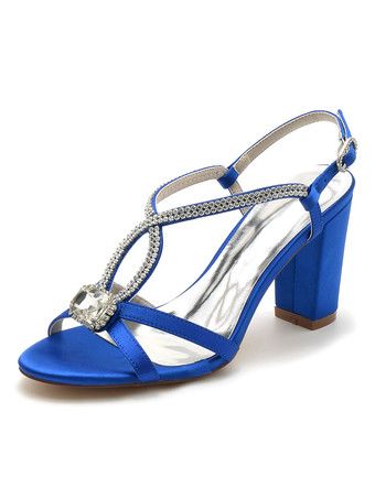 Royal BlueWomen's Bridal Shoes Rhinestones Satin Open Toe Chunky Heel Bridal Shoes