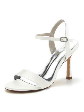 アイボリー 女性の結婚式の靴サテンオープントゥチャンキーヒールブライダルシューズ