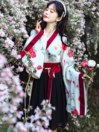 Vestido estilo chinês lolita manga longa poliéster estilo chinês estampa floral vermelho estilo chinês lolita