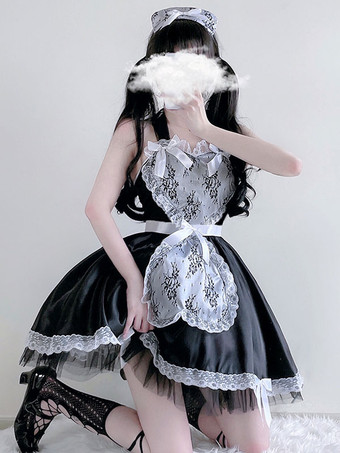 Vestidos góticos de Lolita con volantes de encaje negro