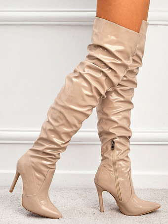 レディース スティレットヒール PU ブライトレザー オーバーザニーブーツ